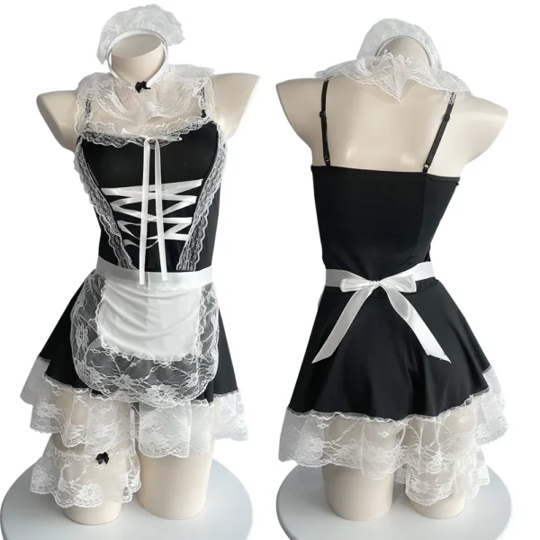 Black Deep V Maid Outfit - 图片 7