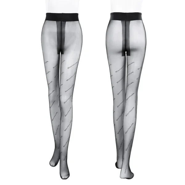 Black Trendy Letter-Print Stockings - Image 8