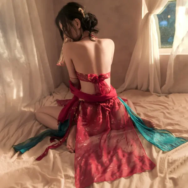 Red and Green Strapless Qipao - 图片 4