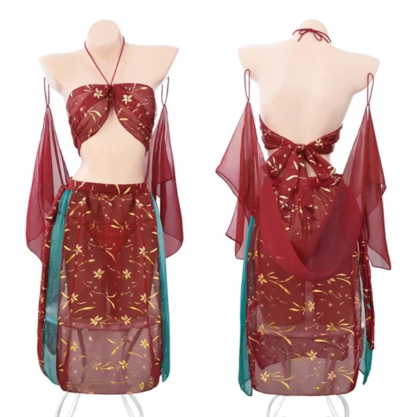 Red and Green Strapless Qipao - 图片 2