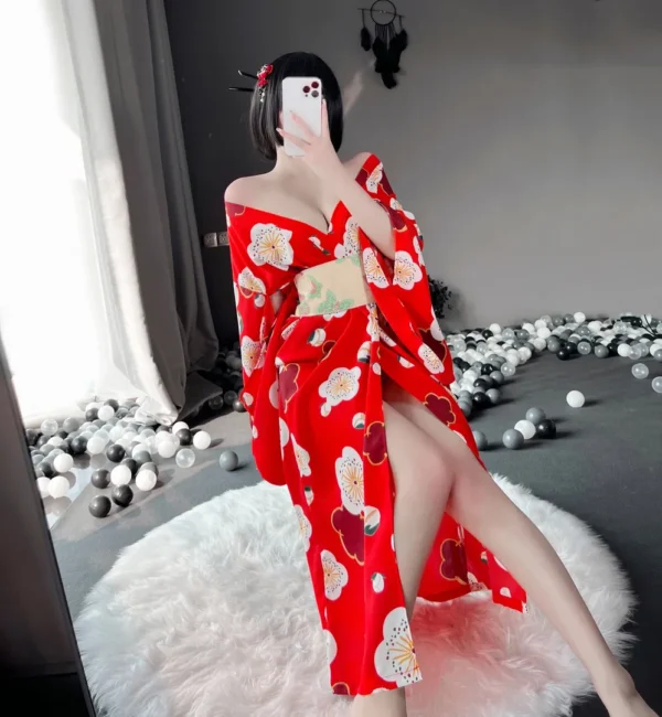 Bright Red Lace Kimono