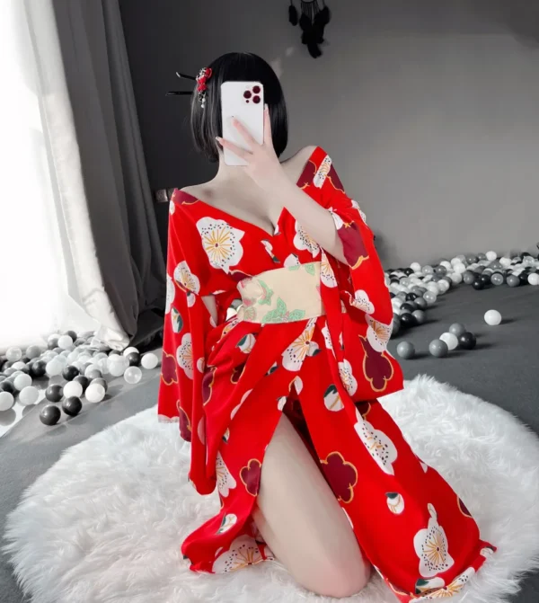 Bright Red Lace Kimono - Image 5