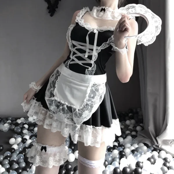 Black Deep V Maid Outfit - 图片 5