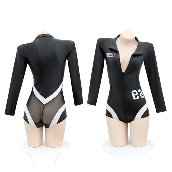 Deep V Zipper Crotchless Bodysuit Set - Image 2