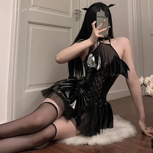 Black Patent Leather Little Devil Outfit - 图片 3