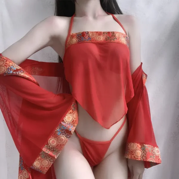 Bright Red Traditional Chinese-Style Lace Bridal Outfit (Dudou)