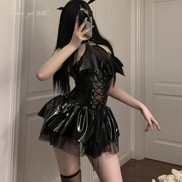 Black Patent Leather Little Devil Outfit - 图片 4