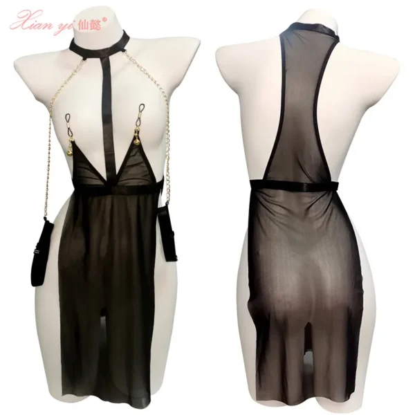 Black Chest-Exposing Outfit - 图片 4
