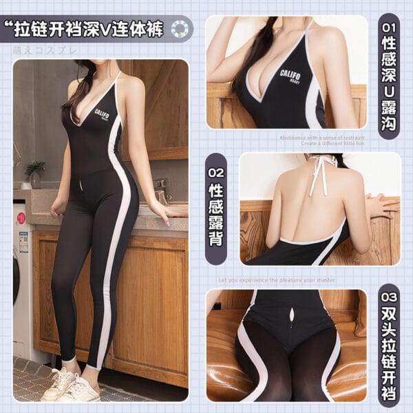 Zipper Crotchless Yoga Bodysuit - Image 2