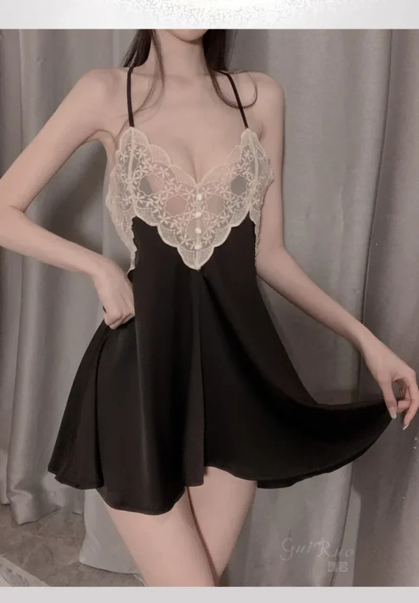 Black Embroidered Lace Camisole Nightdress - Image 3