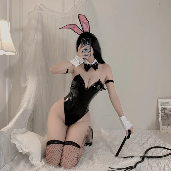 Wuli Rabbit Black Patent Leather Bunny Girl Costume - Image 3