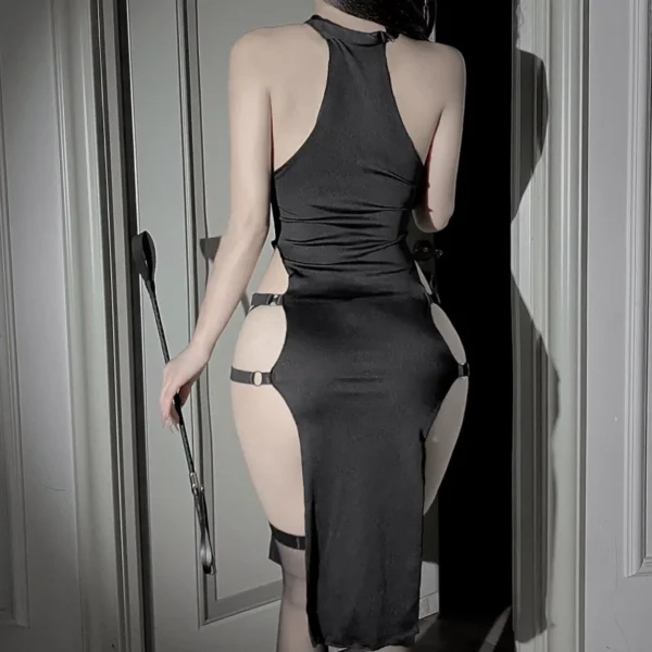 Wuli Rabbit Black Sleeveless Hollow-Out High-Waist Side Slit Dress - Image 5