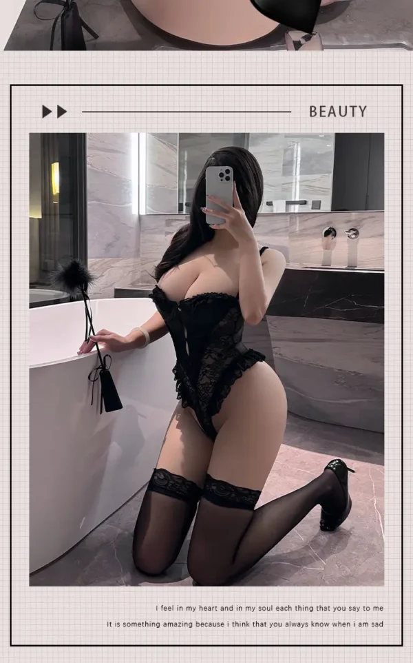Black Lace Patchwork Bodysuit - Image 7