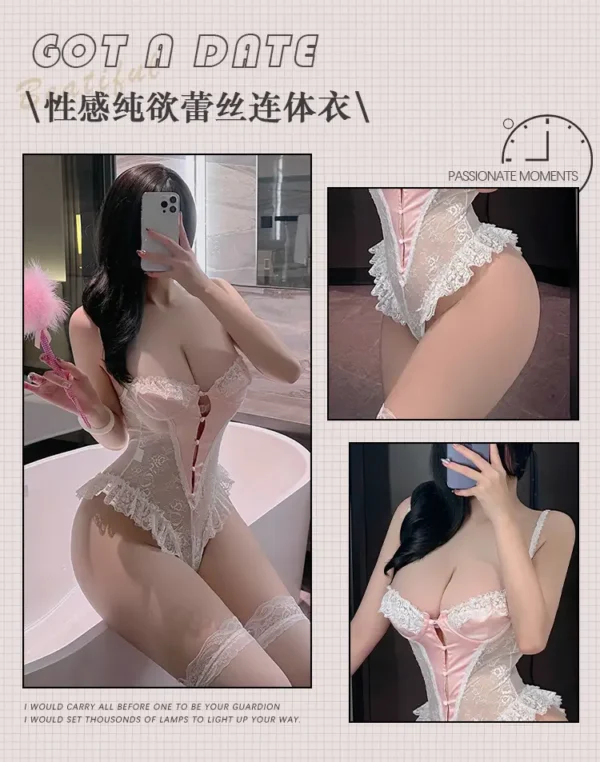 White Lace Patchwork Bodysuit - Image 5