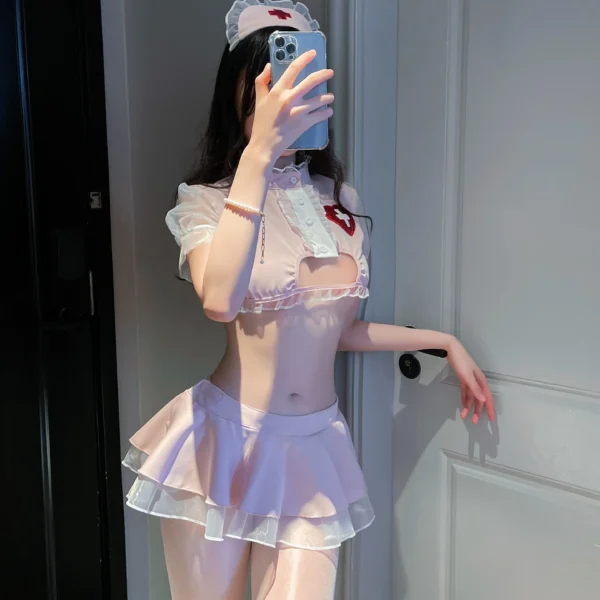 Wuli Rabbit Pink Sexy Pleated Skirt Nurse Set - Image 5