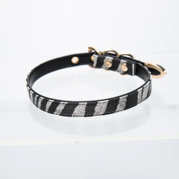 Thin Zebra Pattern Choker with Brass Buckle - 图片 3