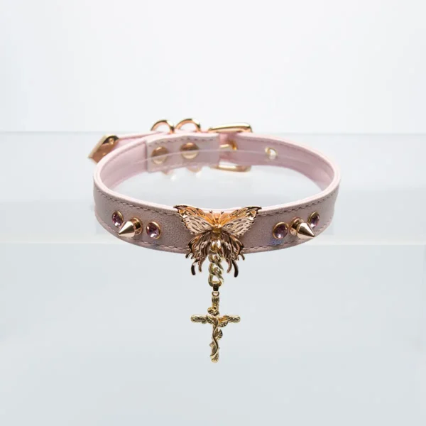 Pink Studded Cross Choker - 图片 2