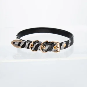 Thin Zebra Pattern Choker with Brass Buckle