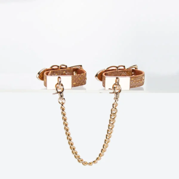 Light Brown Snakeskin with Gold Handcuffs and Ankle Cuffs