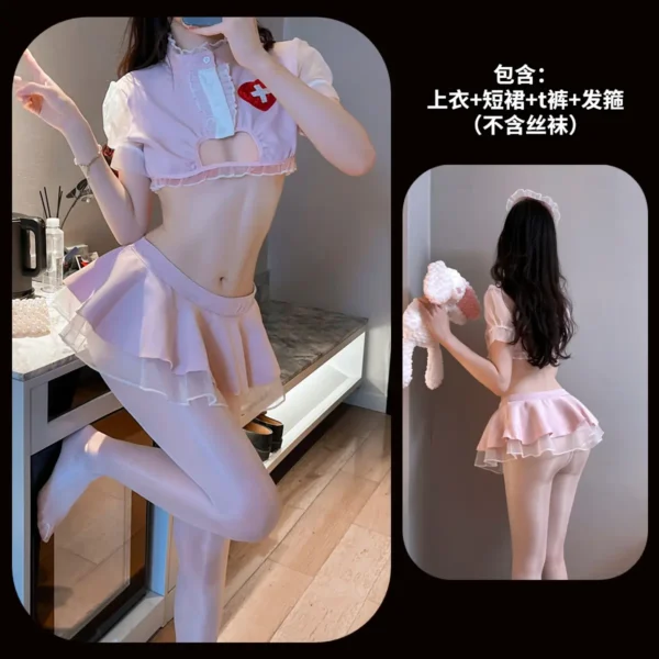 Wuli Rabbit Pink Sexy Pleated Skirt Nurse Set - Image 2