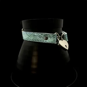 Heart Lock Necklace Leather Snakeskin Choker (with Key)