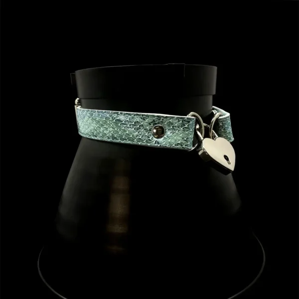 Heart Lock Necklace Leather Snakeskin Choker (with Key)