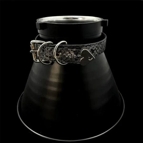 Black Leather Heart Lock Choker (with Key) - Image 4