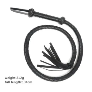 Black Long Queen Rattan Leather Whip