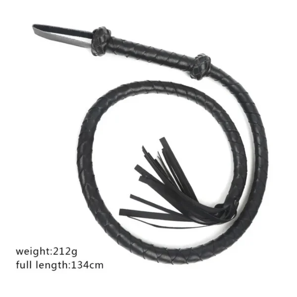 Black Long Queen Rattan Leather Whip