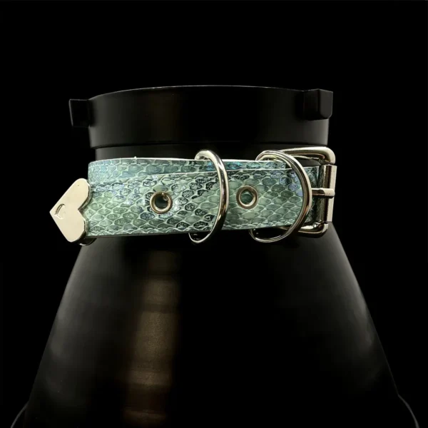 Heart Lock Necklace Leather Snakeskin Choker (with Key) - Image 4