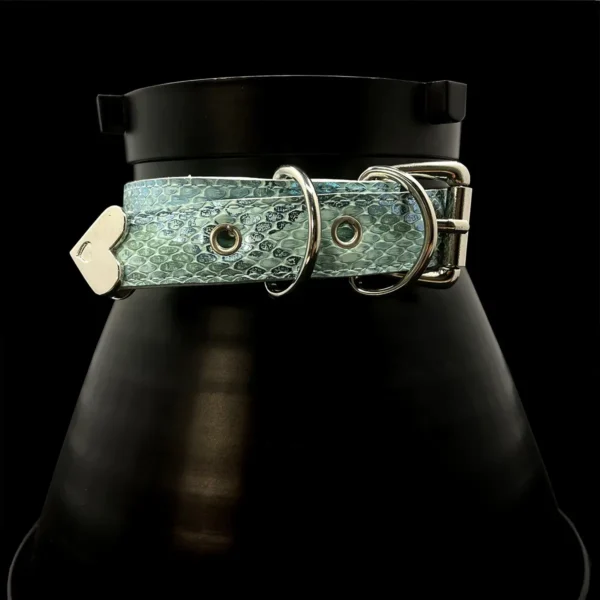 Heart Lock Necklace Leather Snakeskin Choker (with Key) - Image 3