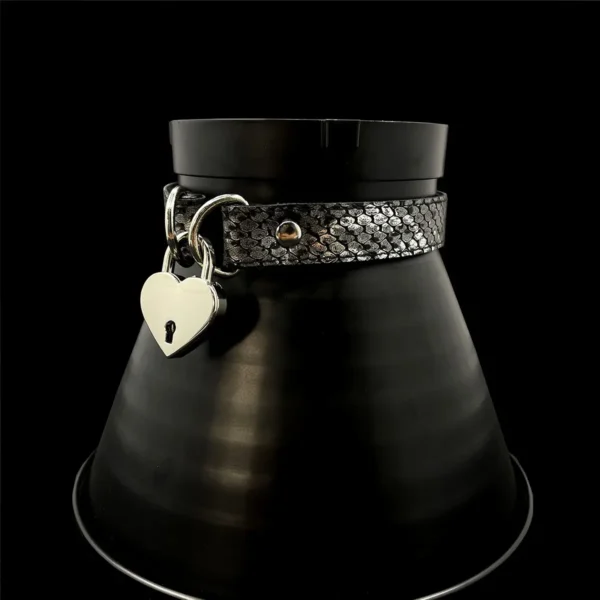 Black Leather Heart Lock Choker (with Key)
